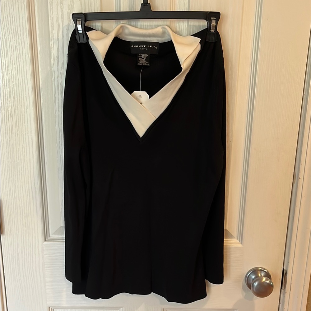 August Silk Black and White V-Neck Sweater